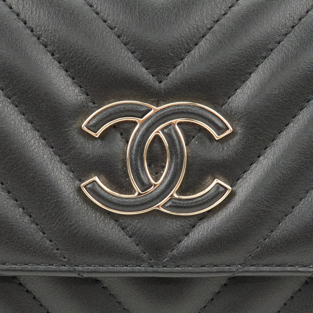 CHANEL Matelasse Lamb Skin Chevron Chain Shoulder Bag Black AS0260