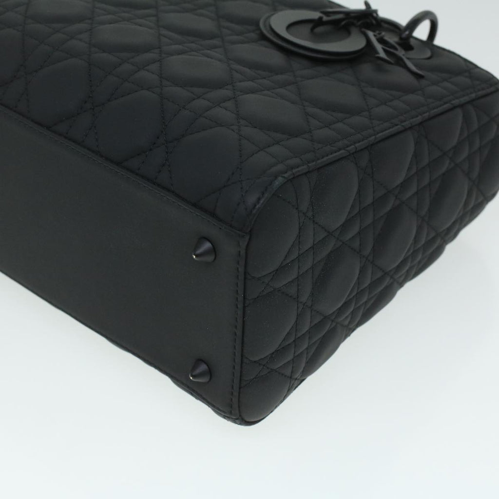 CHRISTIAN DIOR Canage Lady Dior Hand Bag Calfskin Black M0566SLOI Auth 36776A