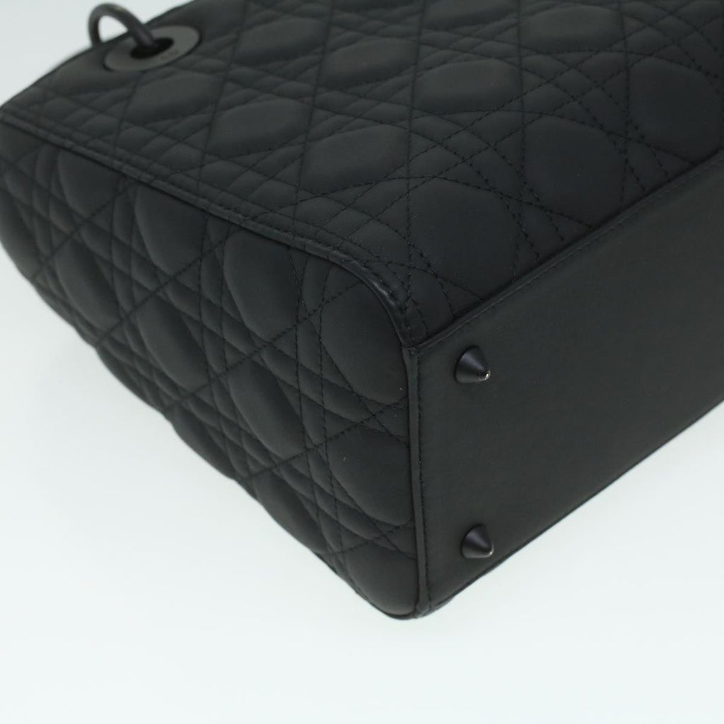 CHRISTIAN DIOR Canage Lady Dior Hand Bag Calfskin Black M0566SLOI Auth 36776A