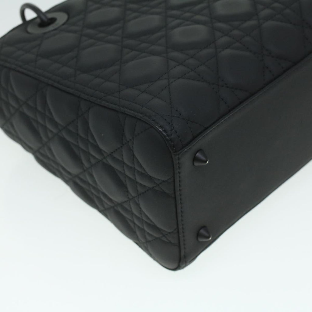 CHRISTIAN DIOR Canage Lady Dior Hand Bag Calfskin Black M0566SLOI Auth 36776A