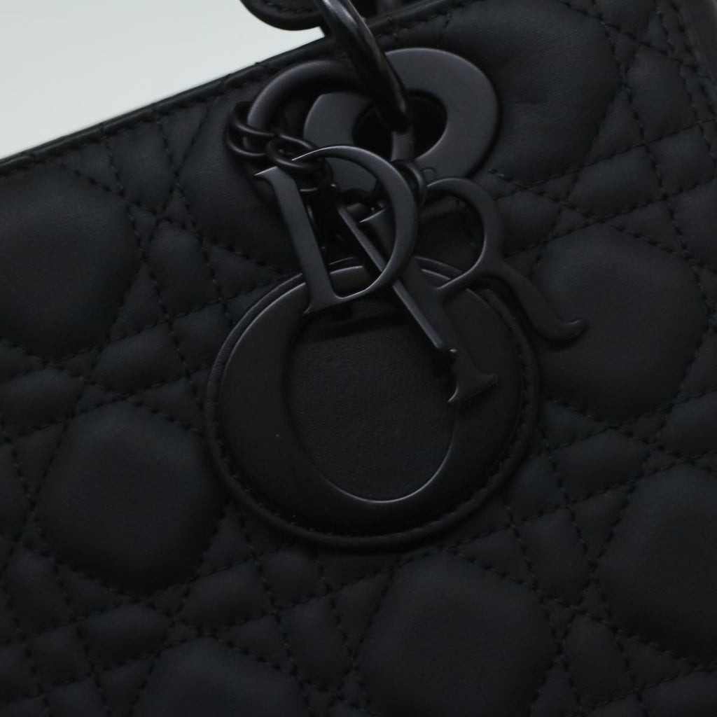 CHRISTIAN DIOR Canage Lady Dior Hand Bag Calfskin Black M0566SLOI Auth 36776A