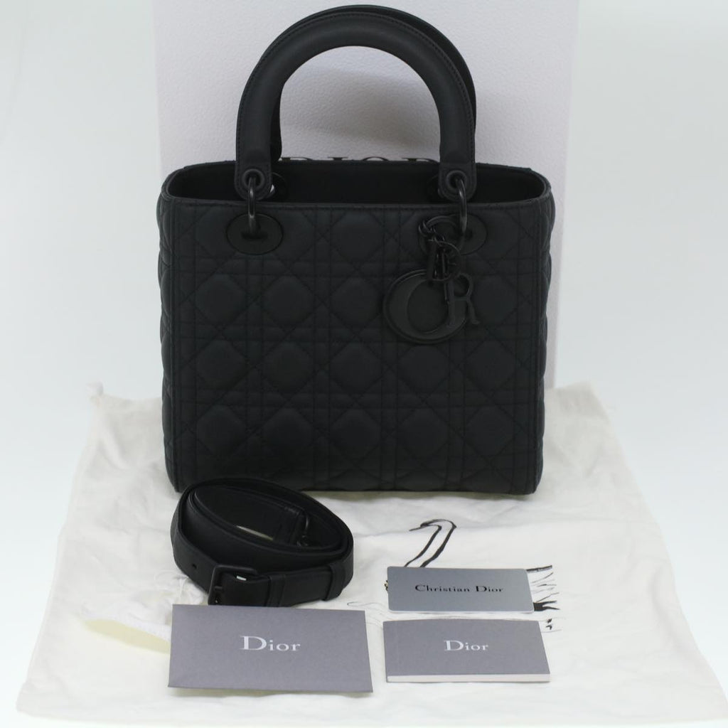 CHRISTIAN DIOR Canage Lady Dior Hand Bag Calfskin Black M0566SLOI Auth 36776A