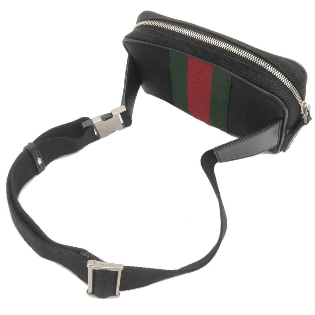GUCCI Sherry Canvas Leather Waist Bag Body Bag Black 630919