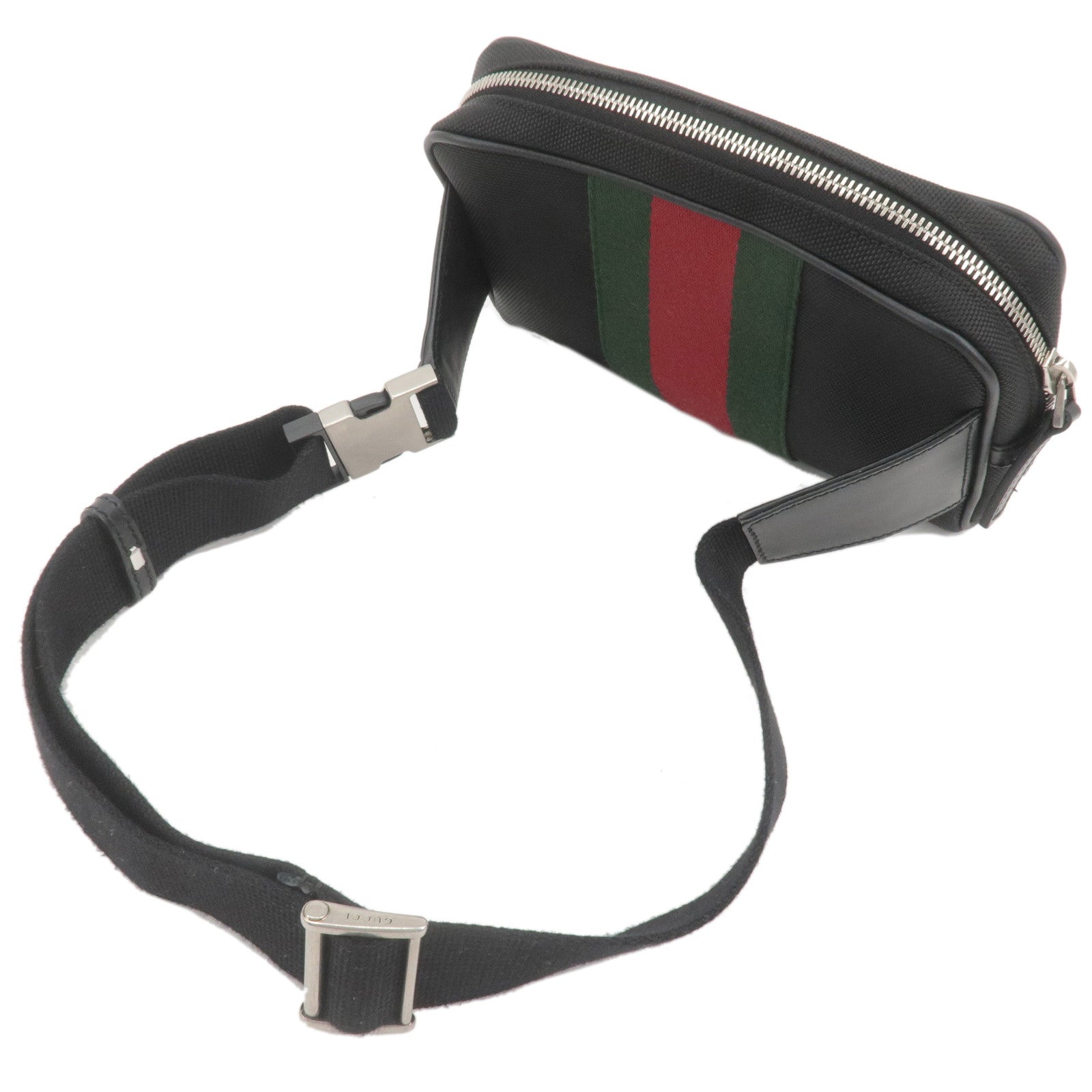 GUCCI Sherry Canvas Leather Waist Bag Body Bag Black 630919