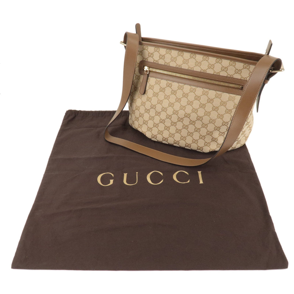 GUCCI GG Canvas Leather Shoulder Bag Beige Brown 388930