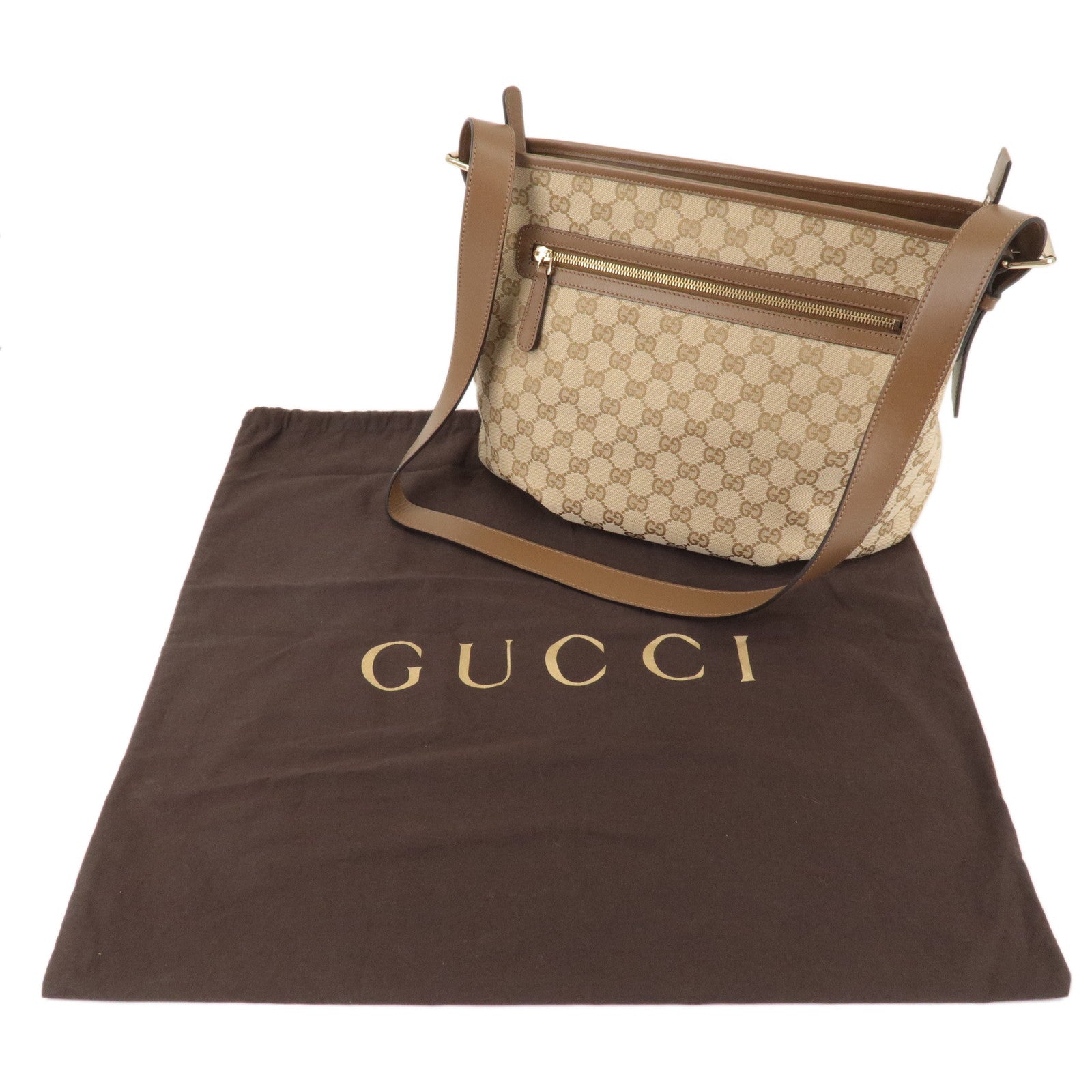 GUCCI GG Canvas Leather Shoulder Bag Beige Brown 388930