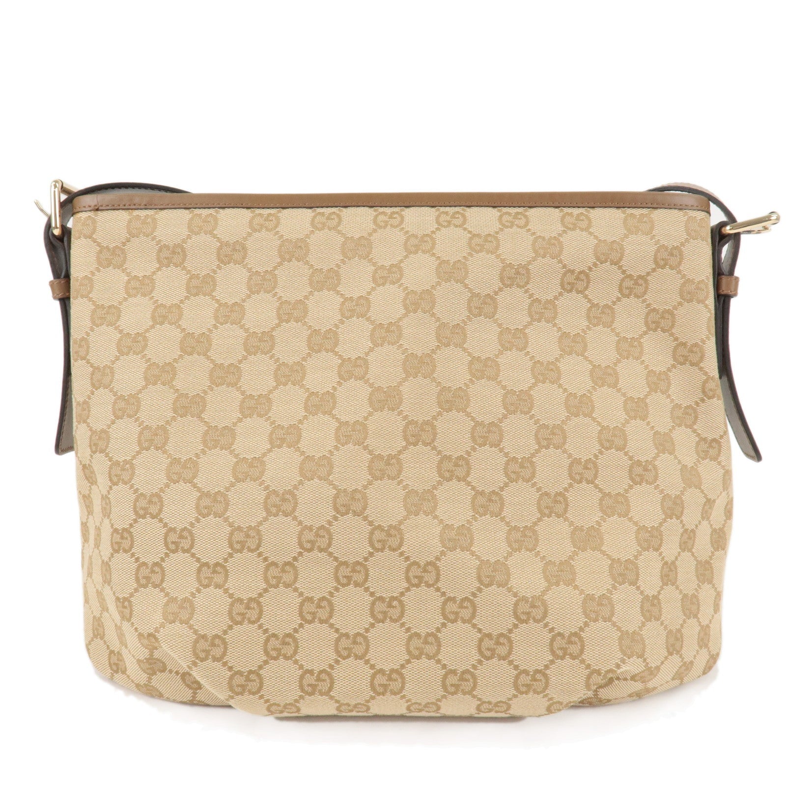 GUCCI GG Canvas Leather Shoulder Bag Beige Brown 388930