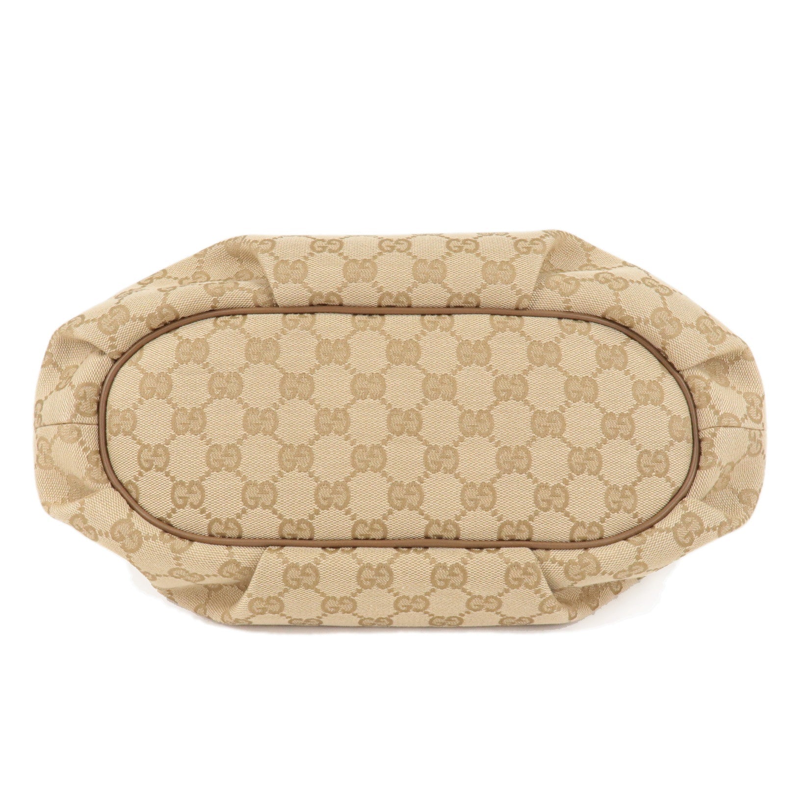 GUCCI GG Canvas Leather Shoulder Bag Beige Brown 388930
