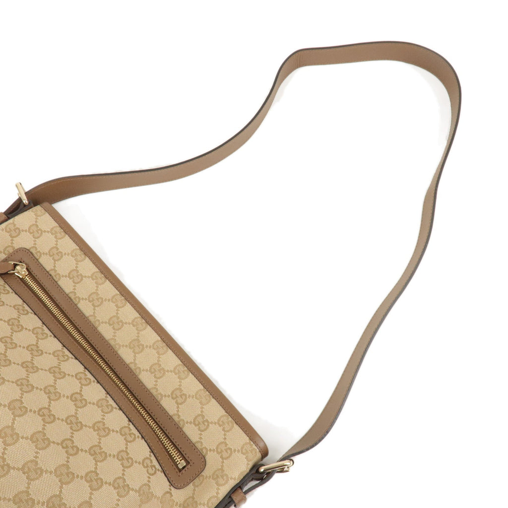GUCCI GG Canvas Leather Shoulder Bag Beige Brown 388930