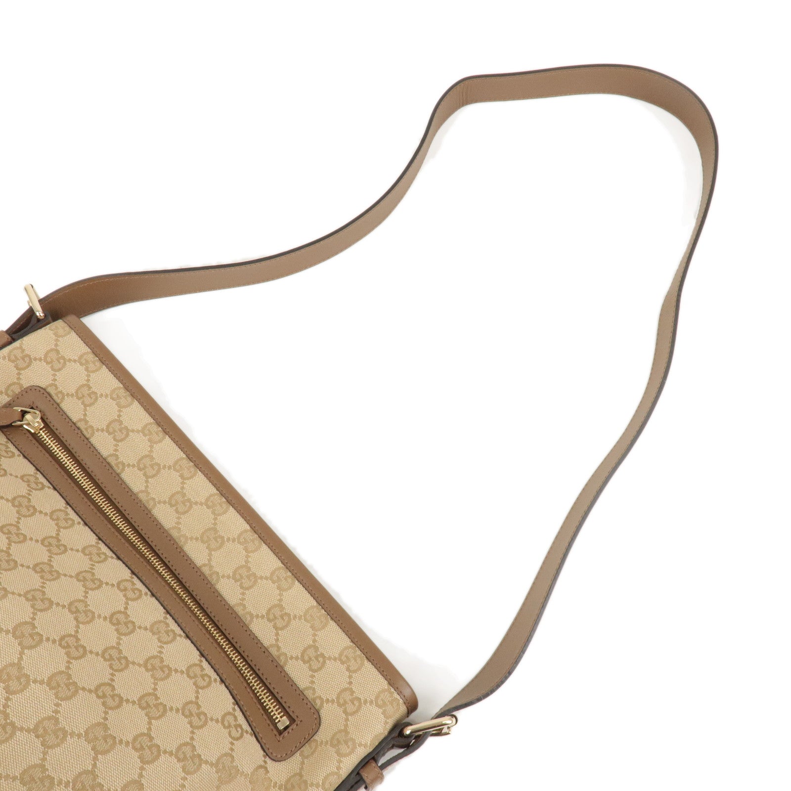 GUCCI GG Canvas Leather Shoulder Bag Beige Brown 388930