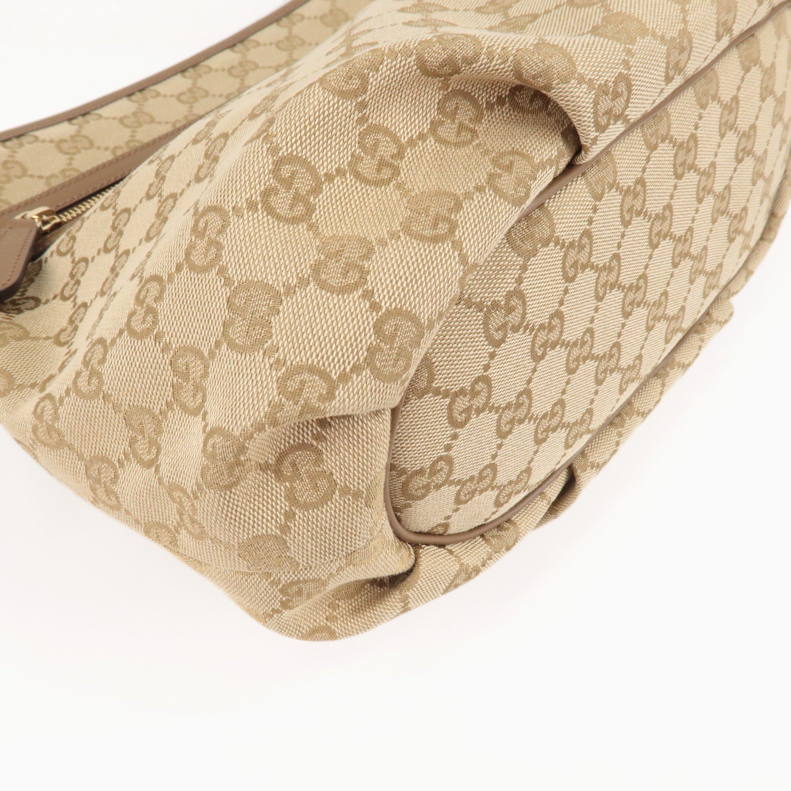 GUCCI GG Canvas Leather Shoulder Bag Beige Brown 388930