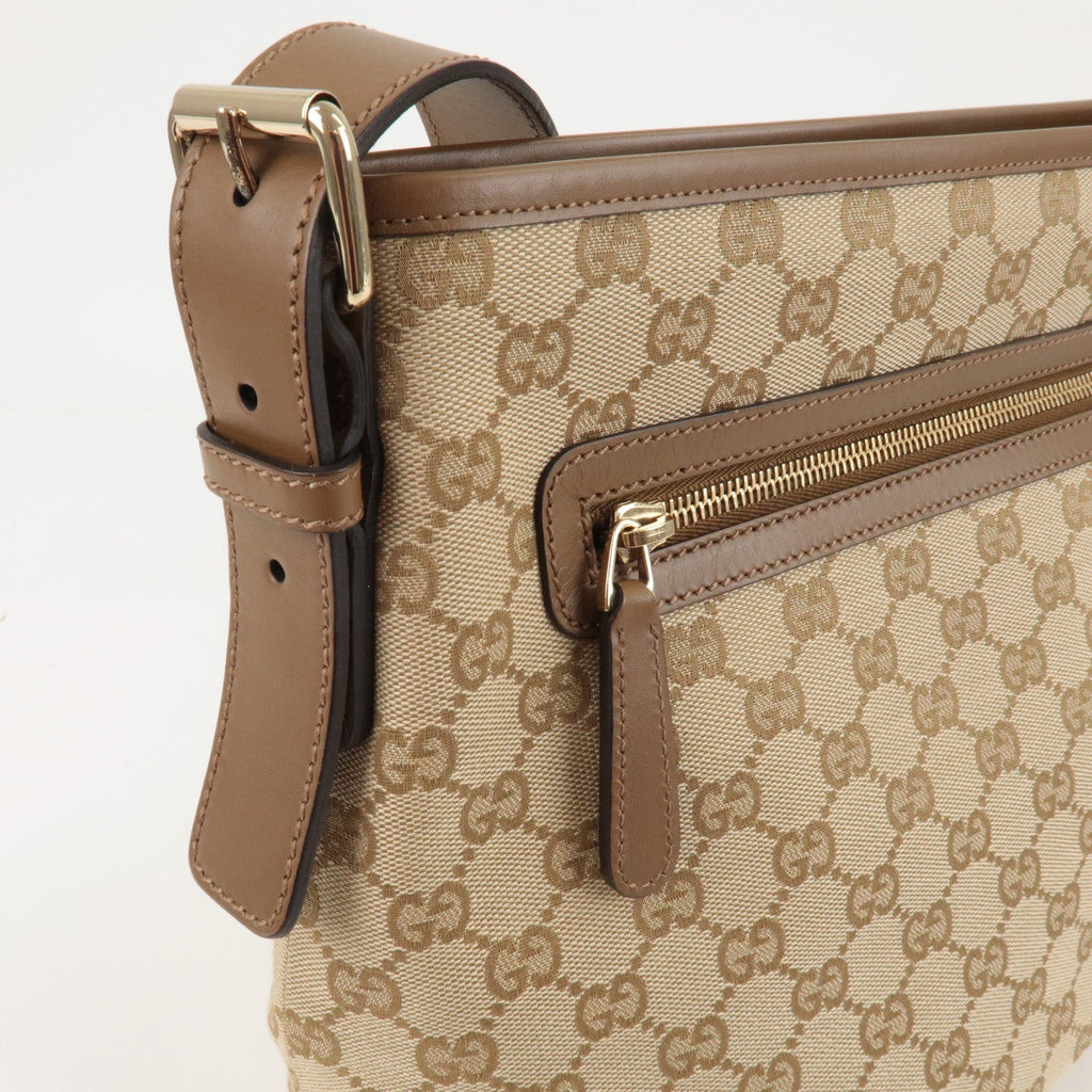 GUCCI GG Canvas Leather Shoulder Bag Beige Brown 388930
