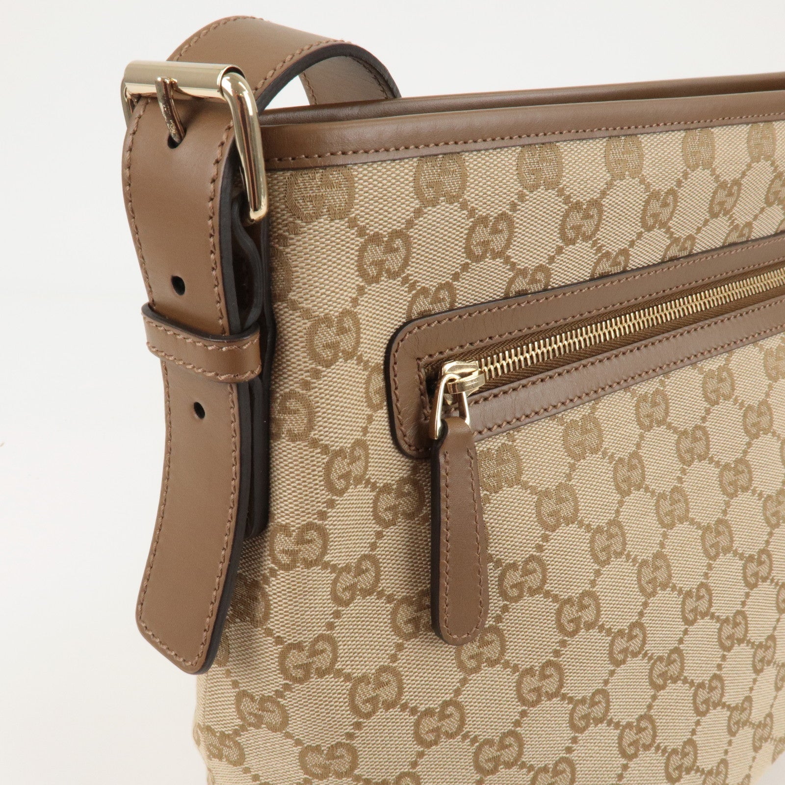 GUCCI GG Canvas Leather Shoulder Bag Beige Brown 388930