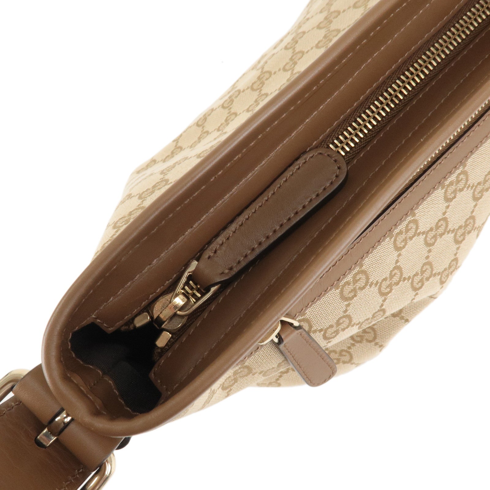 GUCCI GG Canvas Leather Shoulder Bag Beige Brown 388930