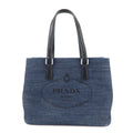 Prada Denim Leather Tote Bag Hand Bag Blue Black 1BG356