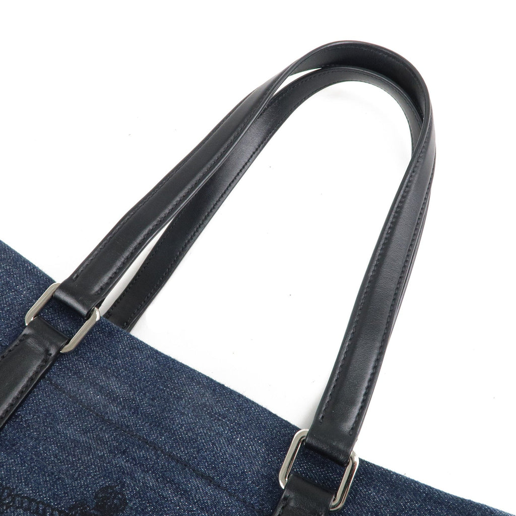 Prada Denim Leather Tote Bag Hand Bag Blue Black 1BG356