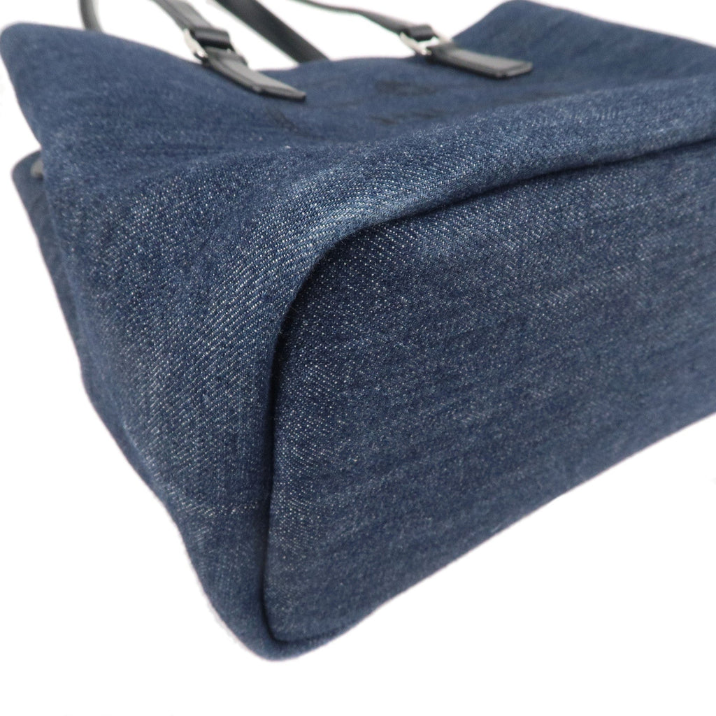 Prada Denim Leather Tote Bag Hand Bag Blue Black 1BG356