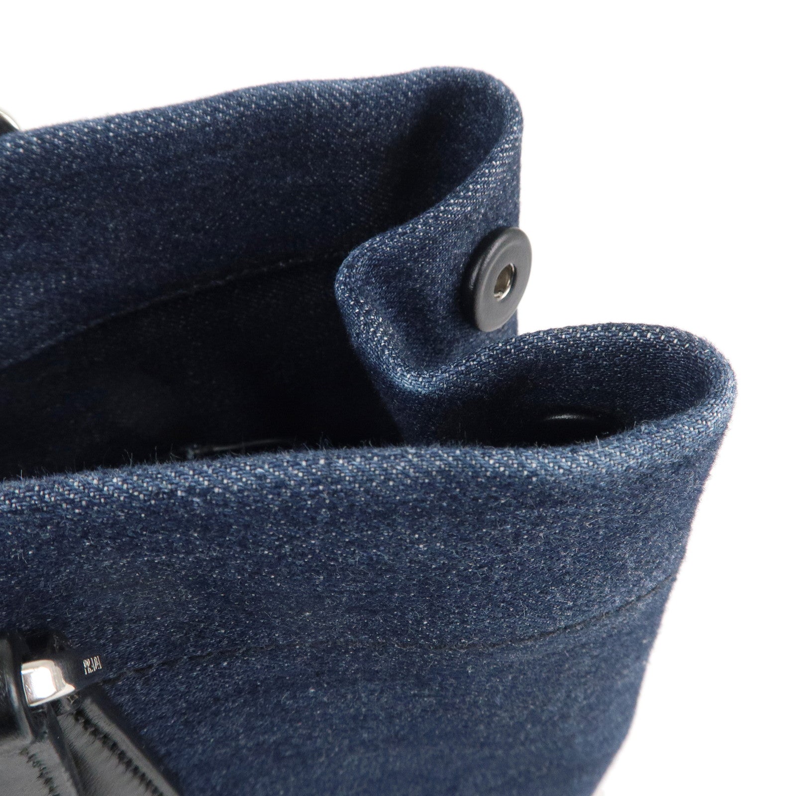 Prada Denim Leather Tote Bag Hand Bag Blue Black 1BG356
