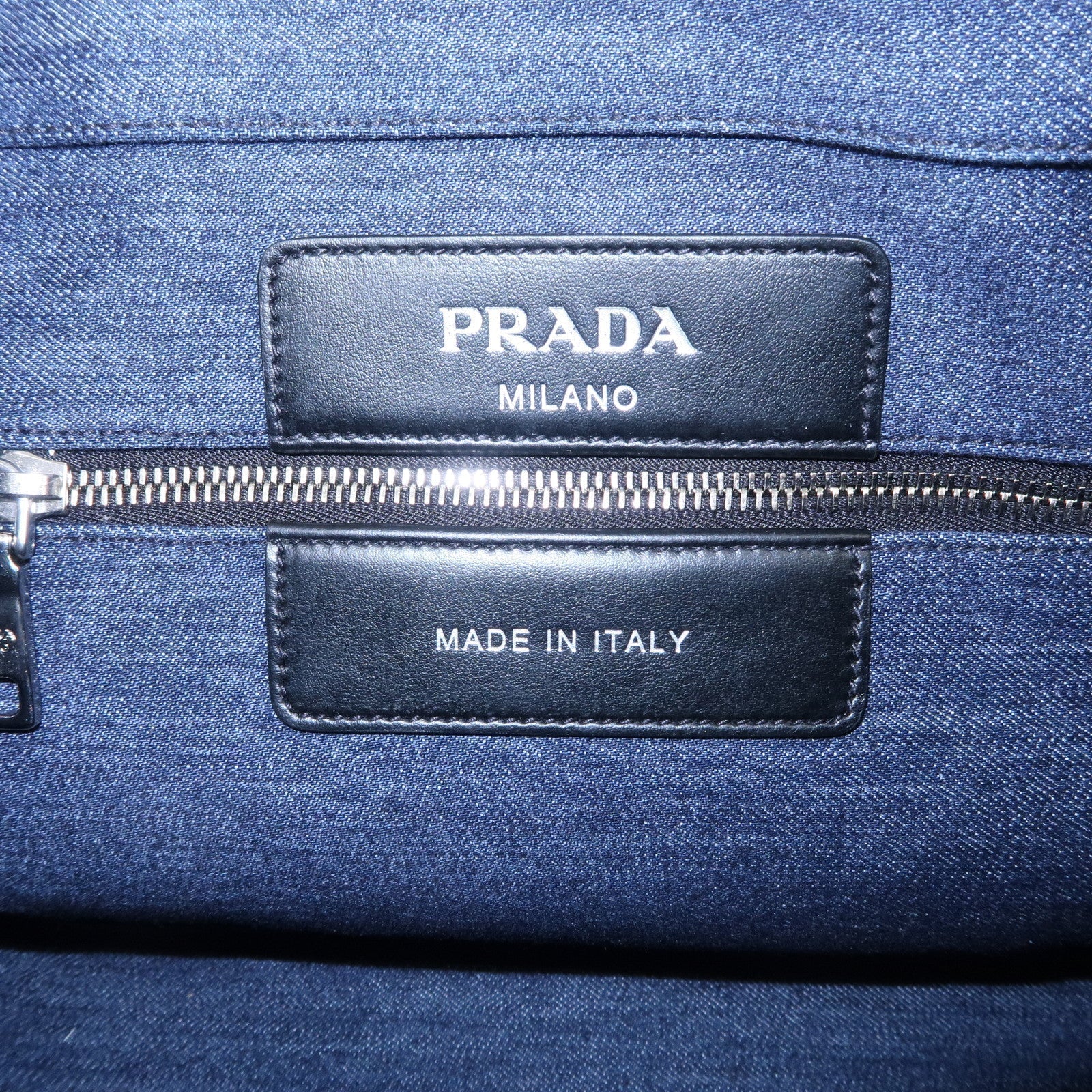 Prada Denim Leather Tote Bag Hand Bag Blue Black 1BG356