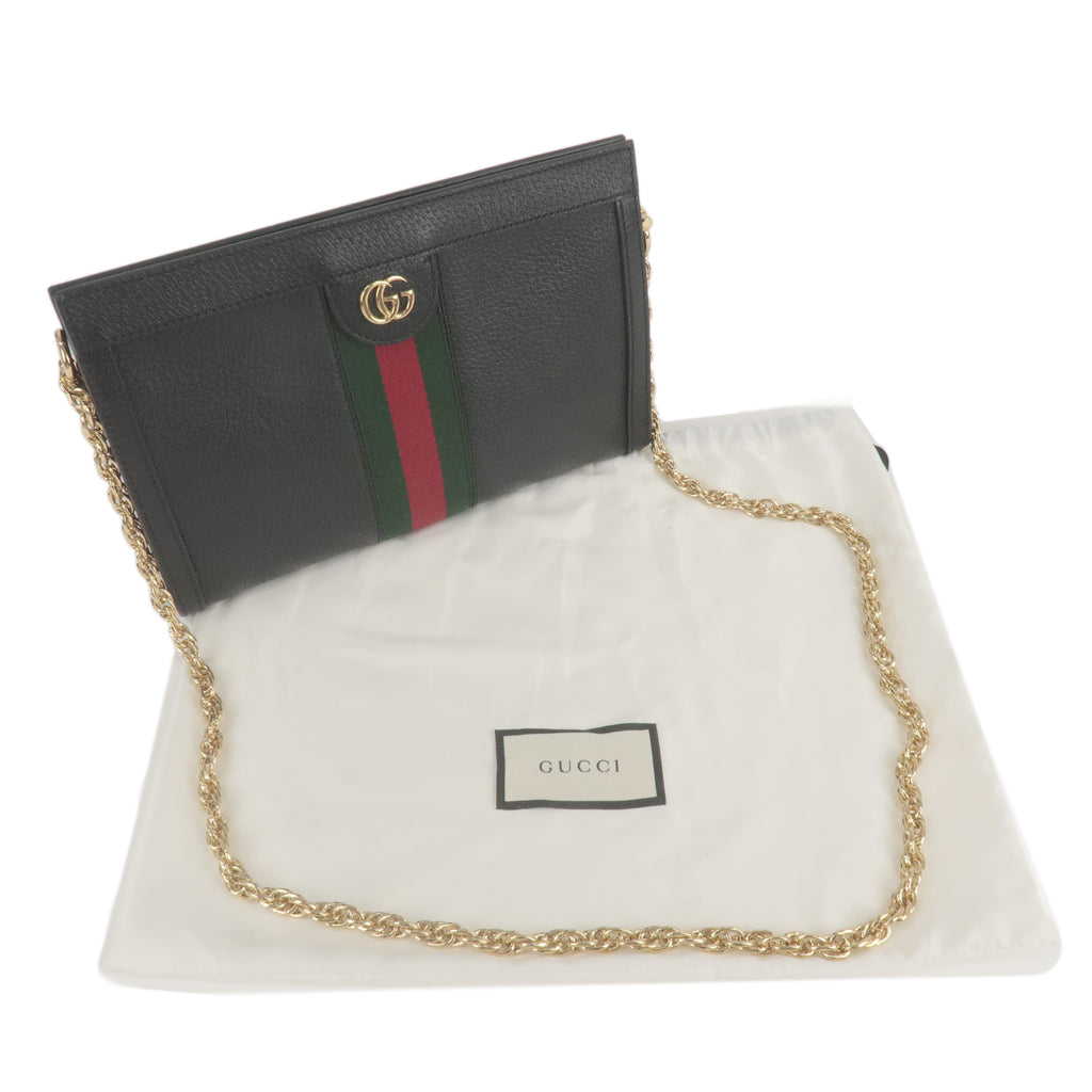 GUCCI Ophidia Leather Crossbnody Chain Shoulder Bag Black 503877