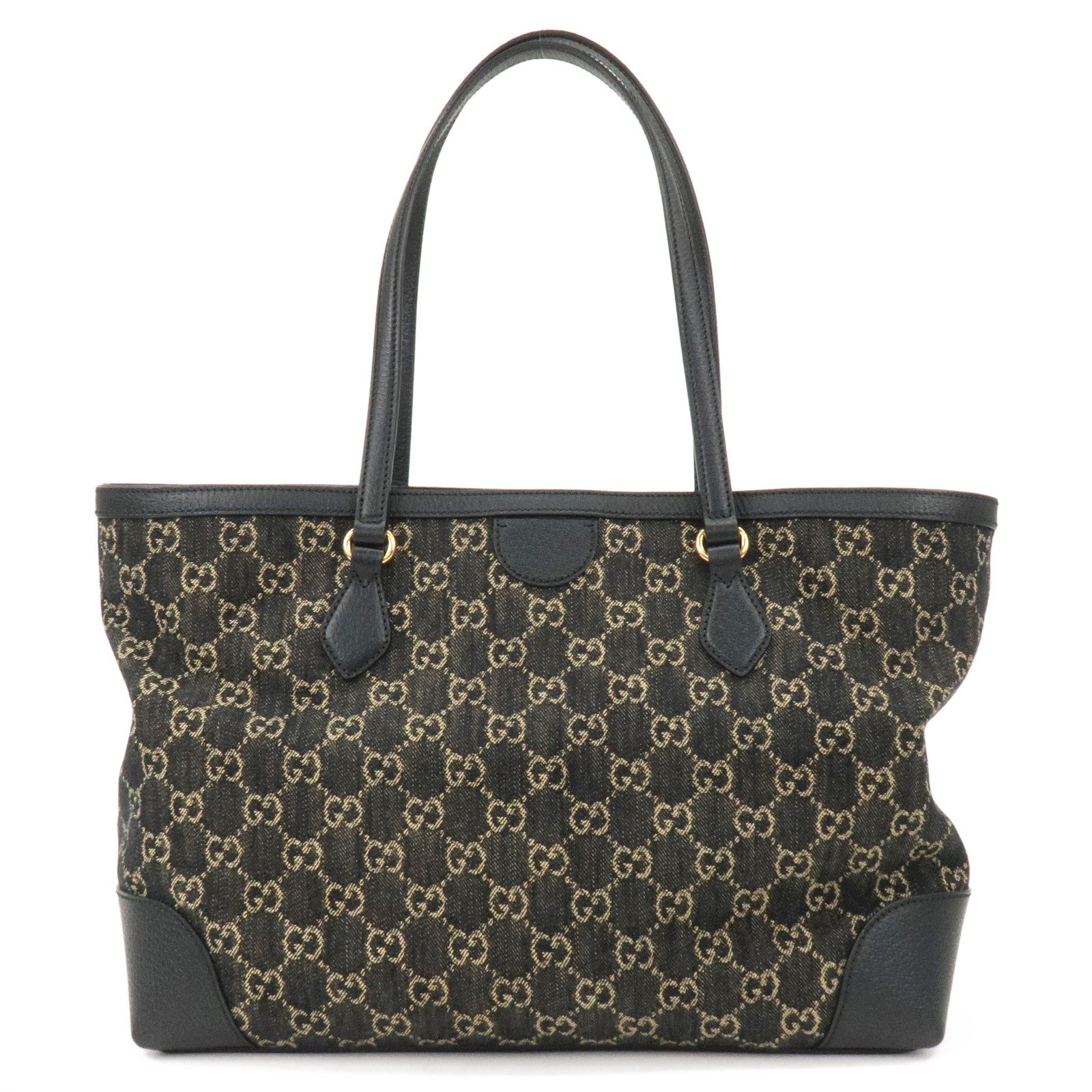 GUCCI Ophidia GG Supreme Leather Denim Tote Bag Black 631685