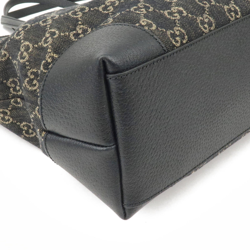 GUCCI Ophidia GG Supreme Leather Denim Tote Bag Black 631685