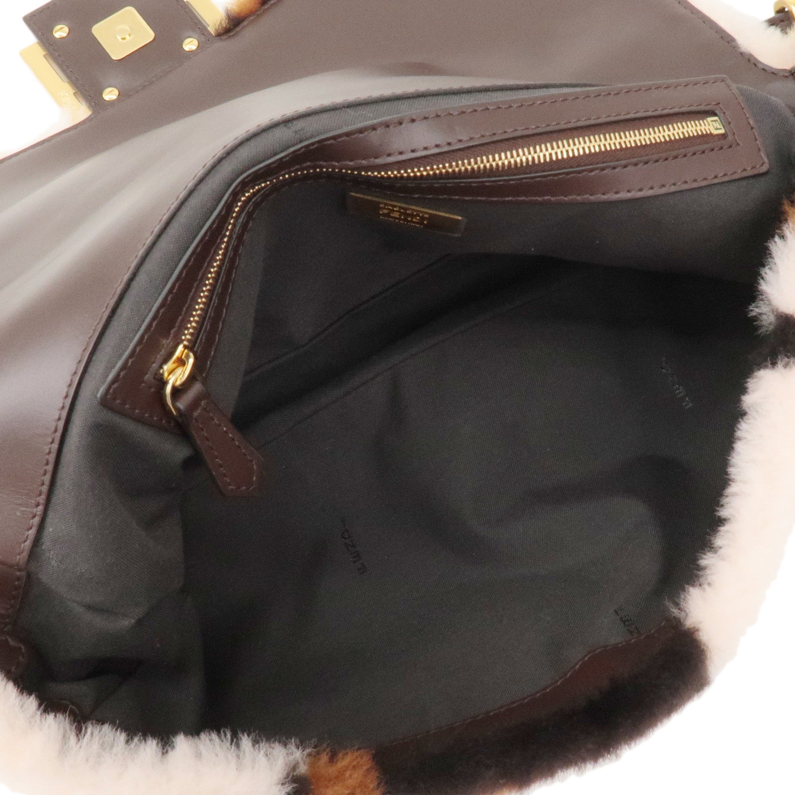 FENDI Fur Leather Baguette Large 2WAY Bag Animal Pattern 8BR771