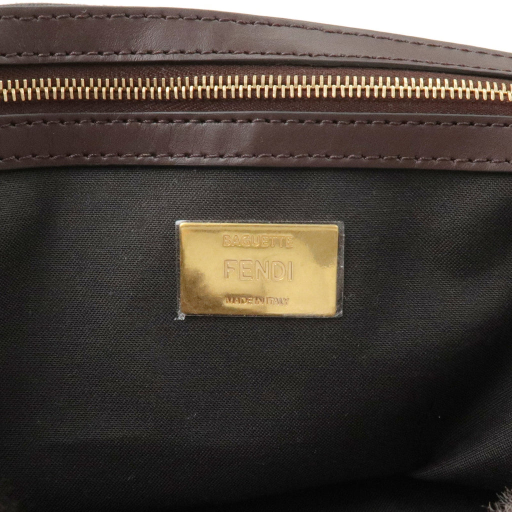FENDI Fur Leather Baguette Large 2WAY Bag Animal Pattern 8BR771