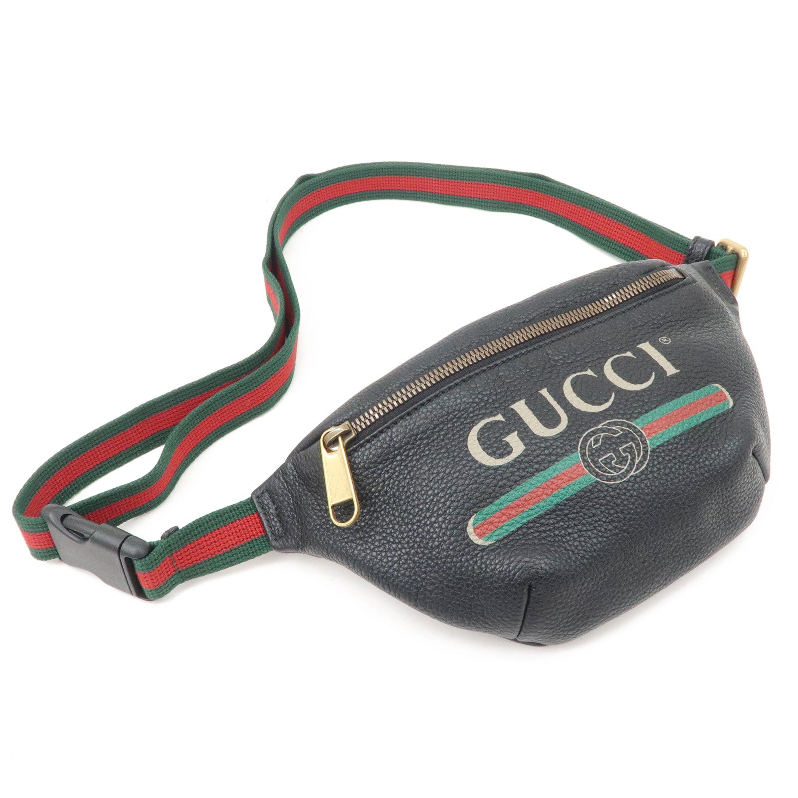 GUCCI Sherry Logo Leather Small Waist Bag Pouch Black 527792
