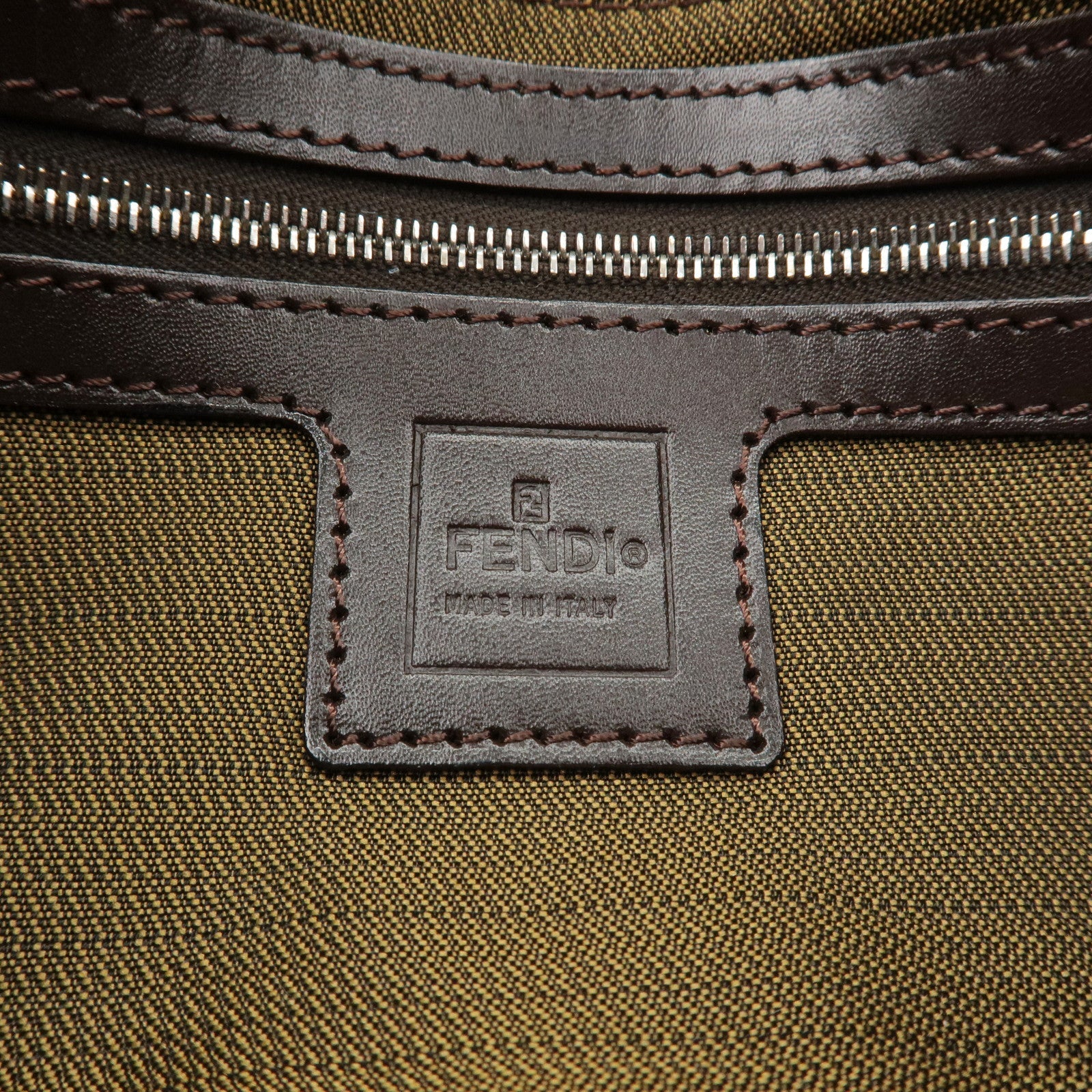 FENDI Mamma Baguette Zucca Canvas Leather Shoulder Bag Brown 26424