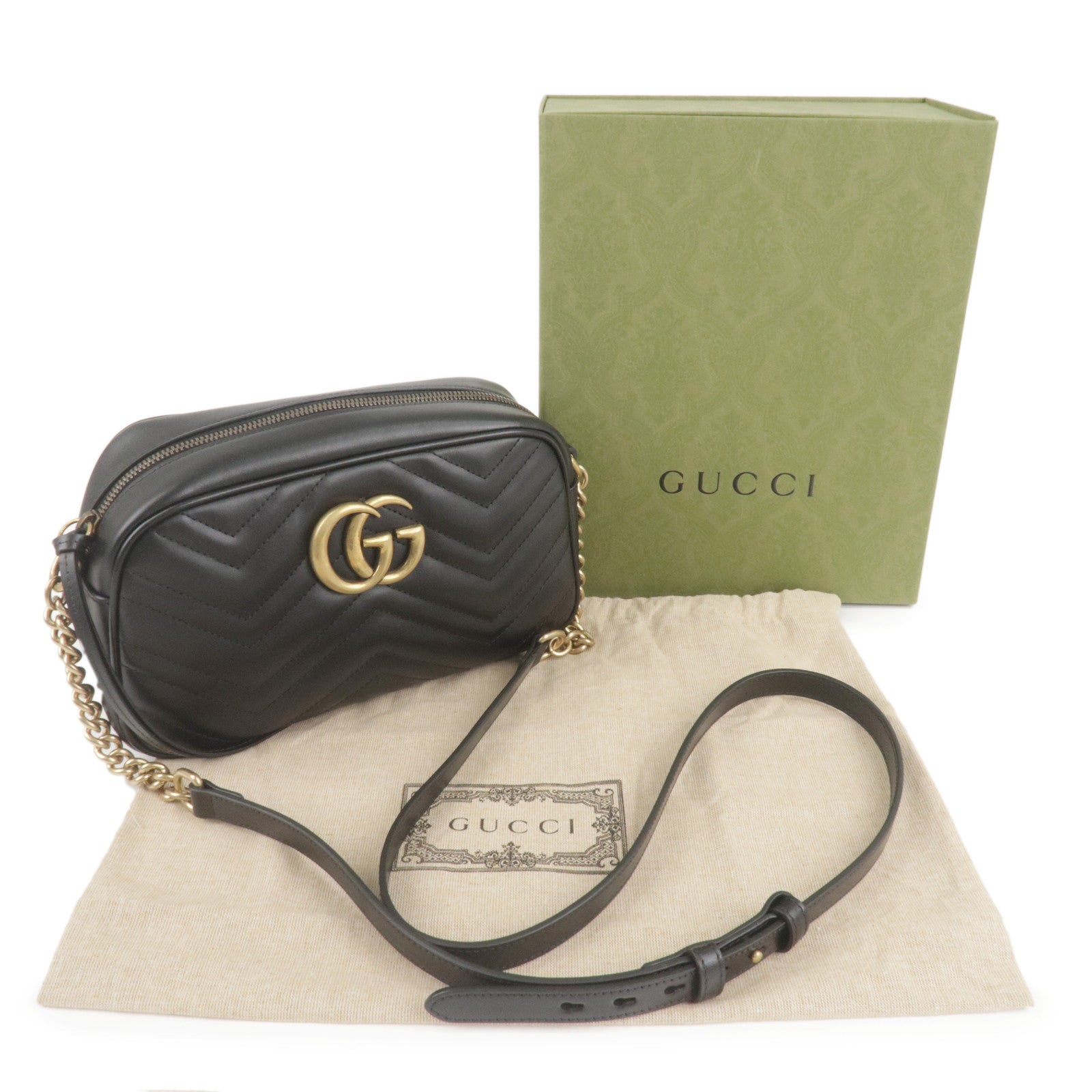 GUCCI GG Marmont Leather Chain Shoulder Bag Black 447632