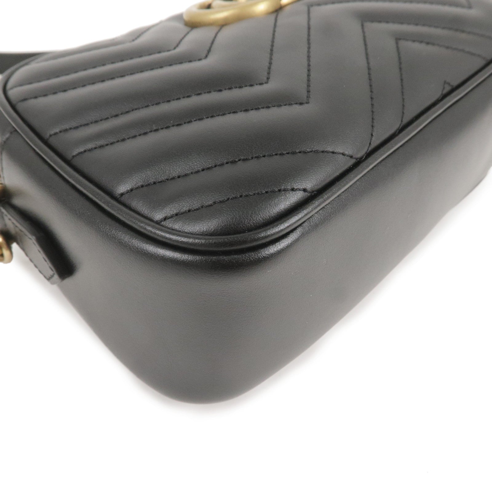GUCCI GG Marmont Leather Chain Shoulder Bag Black 447632