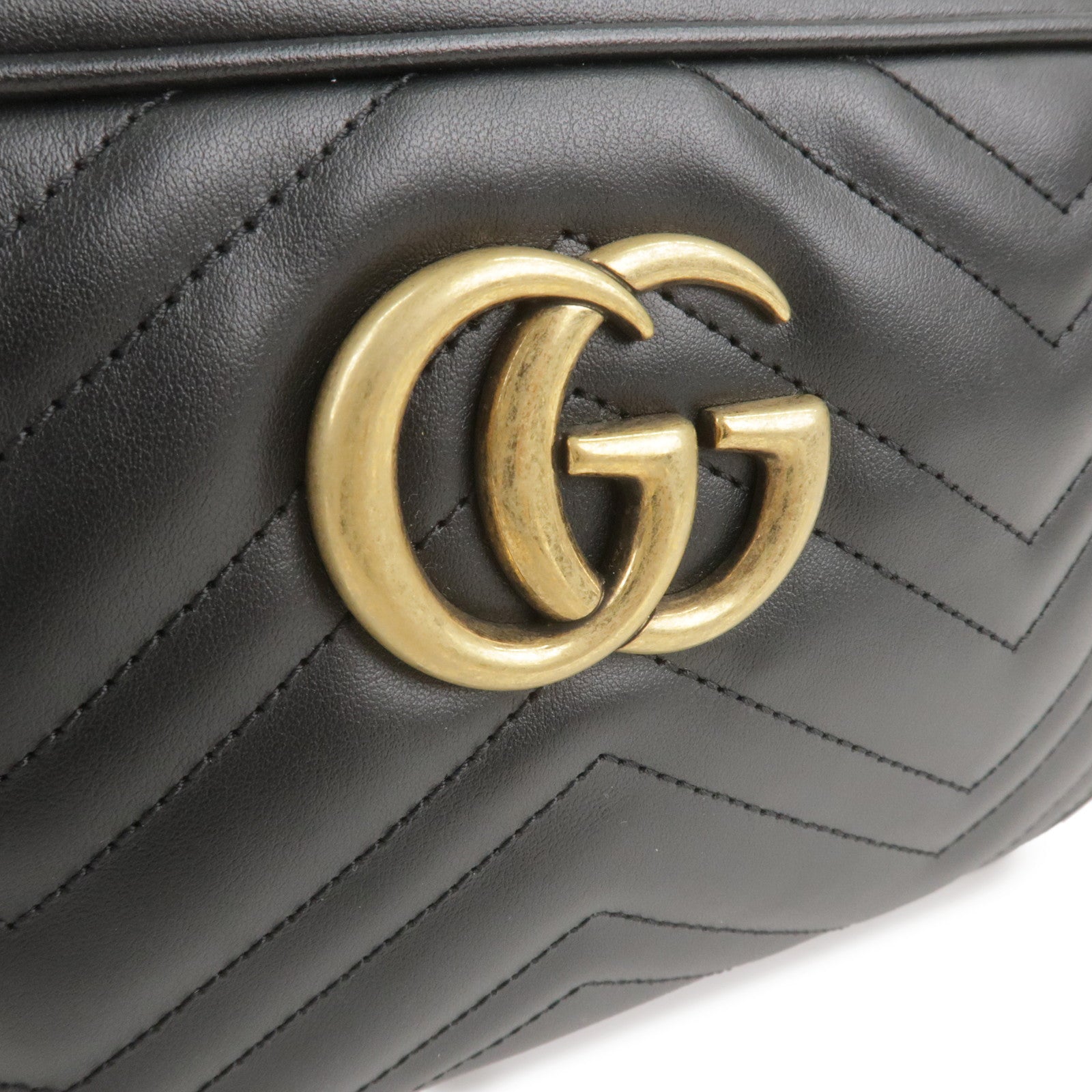 GUCCI GG Marmont Leather Chain Shoulder Bag Black 447632