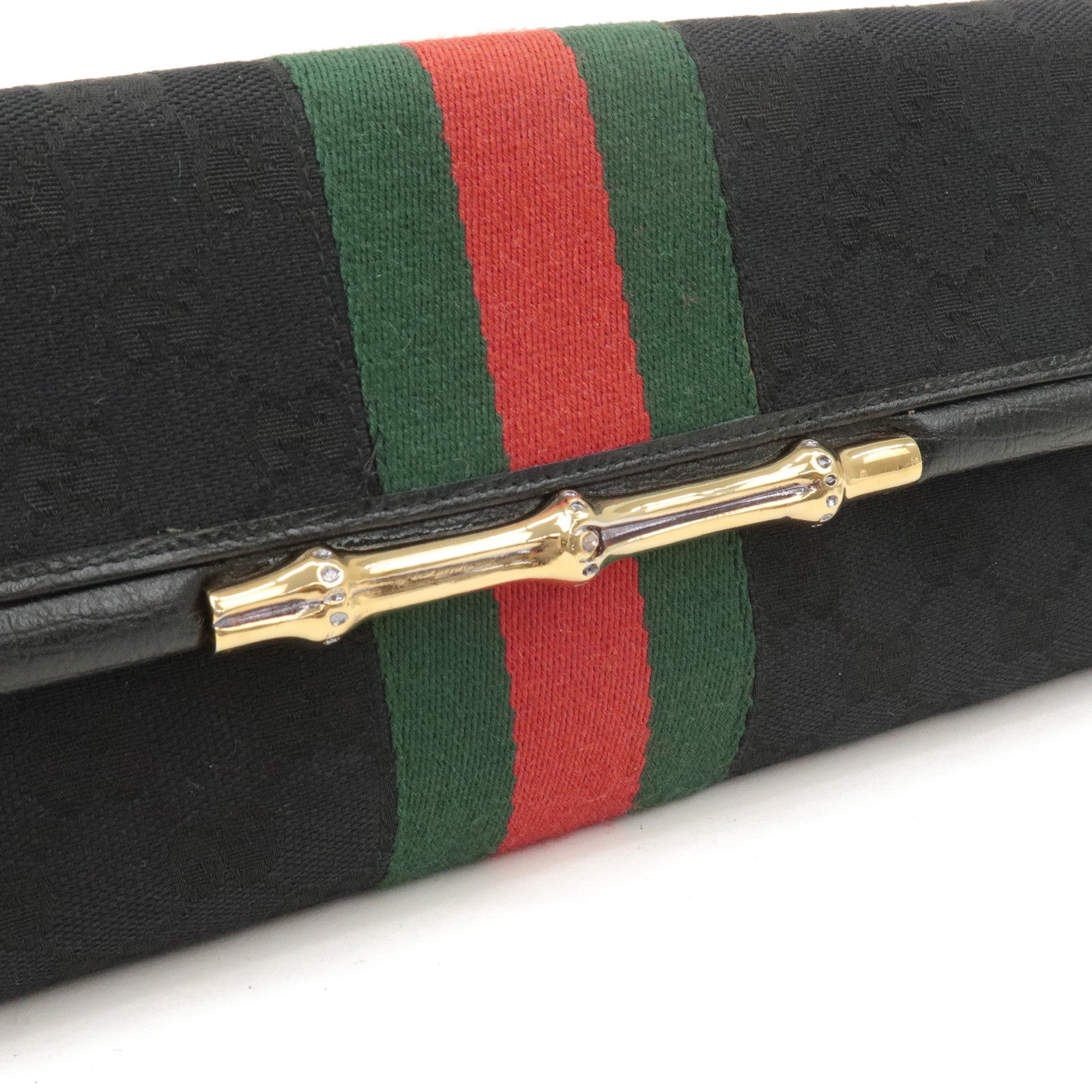 GUCCI Sherry Bamboo GG Canvas Leather 2Way Bag Black 131994