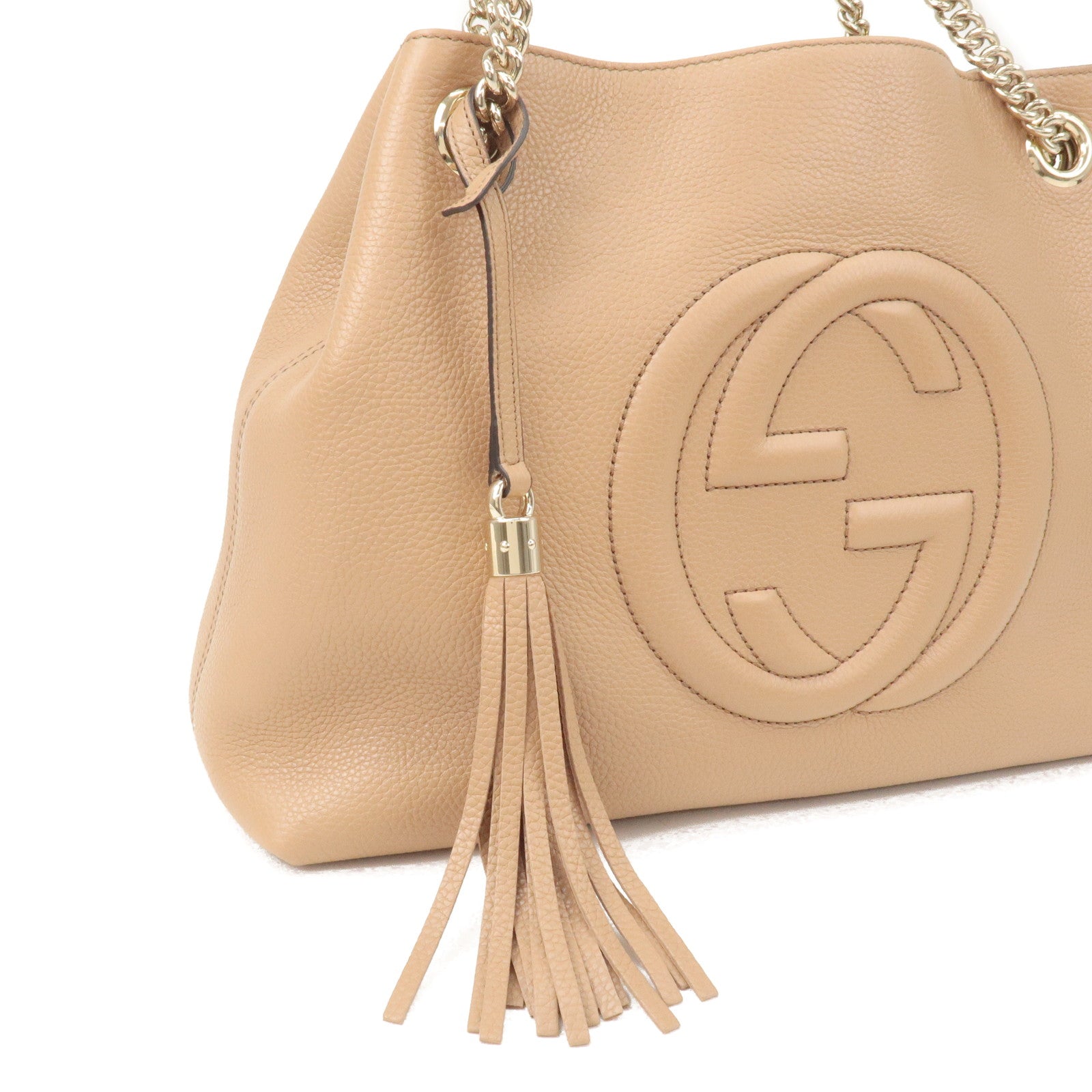 GUCCI SOHO Leather Chain Shoulder Bag Hand Bag Beige 536196