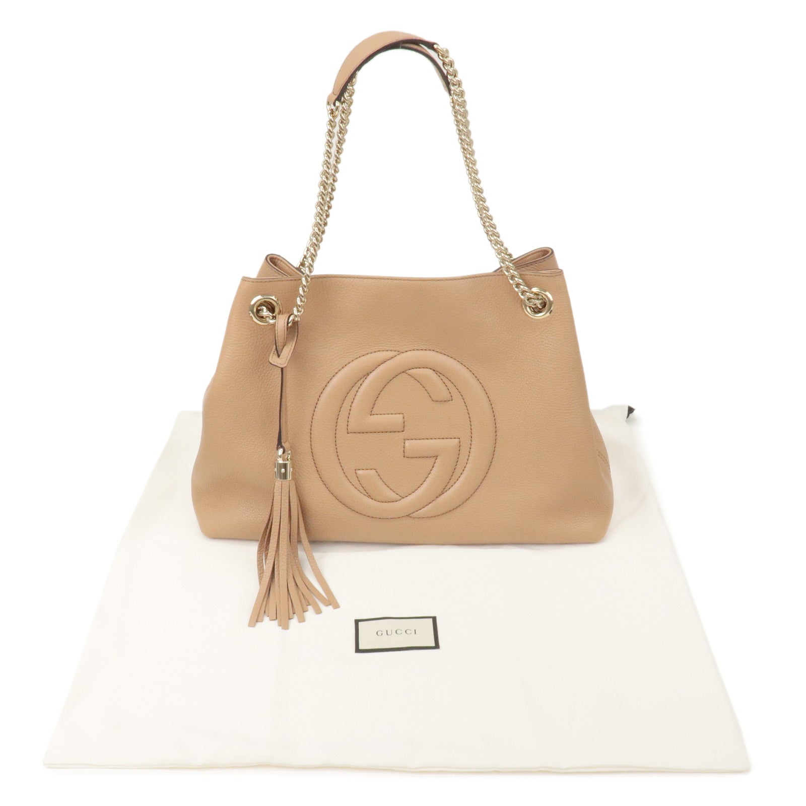 GUCCI SOHO Leather Chain Shoulder Bag Hand Bag Beige 536196