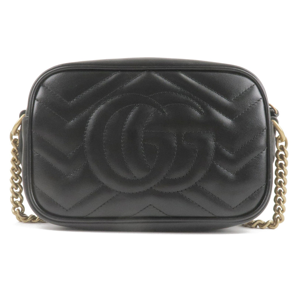 Authentic GUCCI GG Marmont Leather Chain Shoulder Bag 448065 Black Used F/S