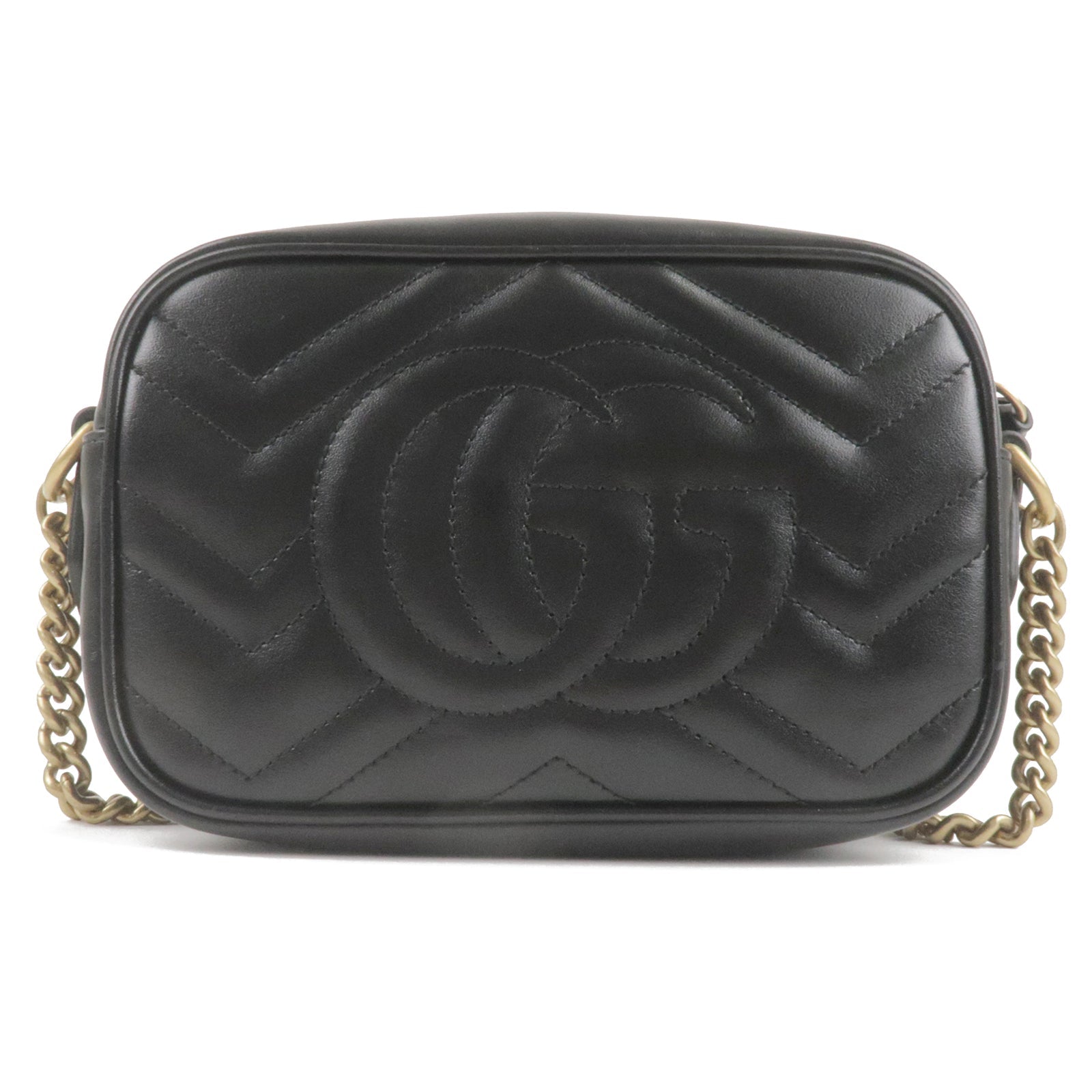 Authentic GUCCI GG Marmont Leather Chain Shoulder Bag 448065 Black Used F/S