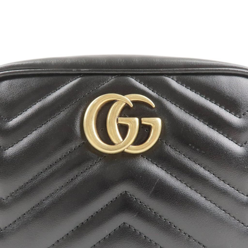 Authentic GUCCI GG Marmont Leather Chain Shoulder Bag 448065 Black Used F/S