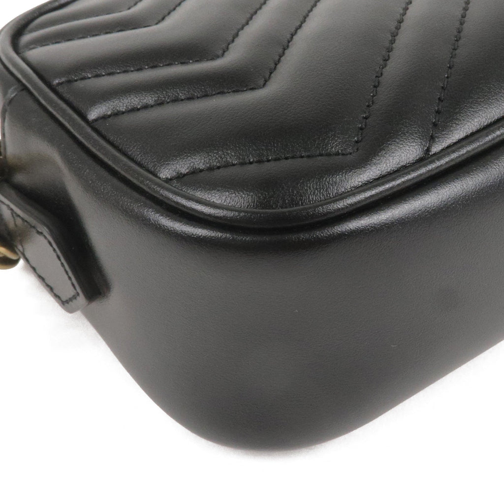 Authentic GUCCI GG Marmont Leather Chain Shoulder Bag 448065 Black Used F/S