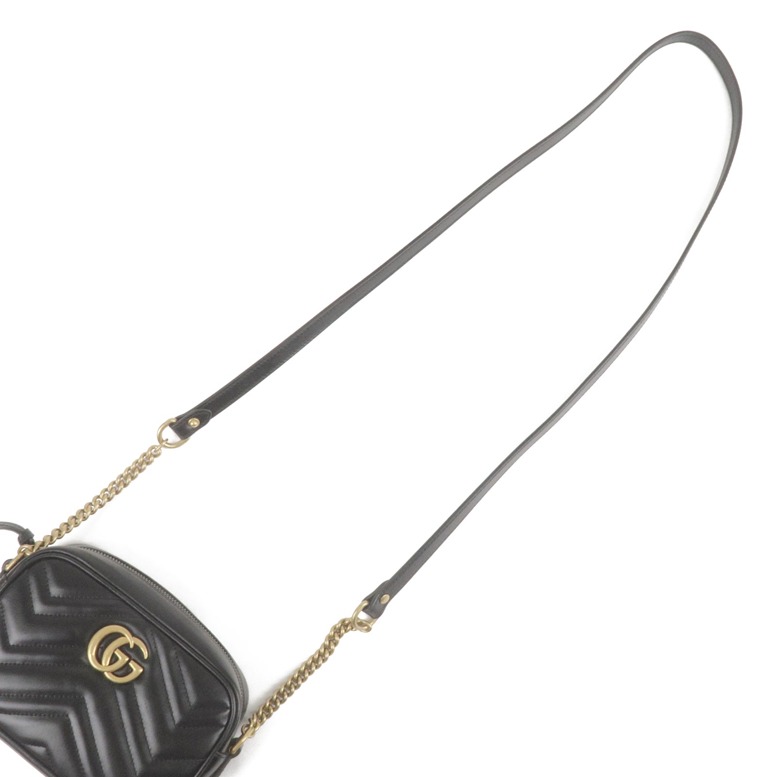 Authentic GUCCI GG Marmont Leather Chain Shoulder Bag 448065 Black Used F/S