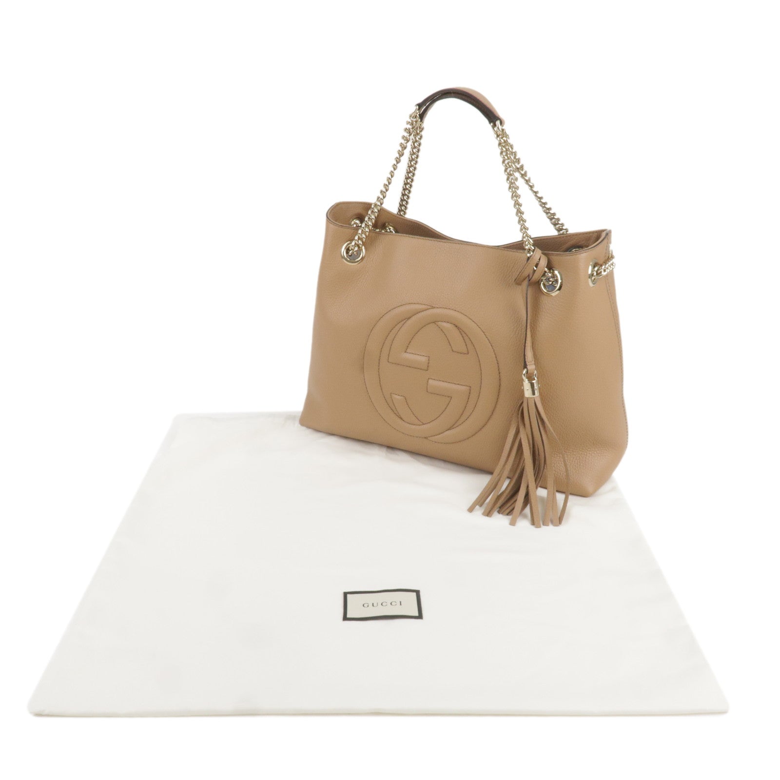GUCCI SOHO Interlocking G Leather Chain Shoulder Bag Beige 536196