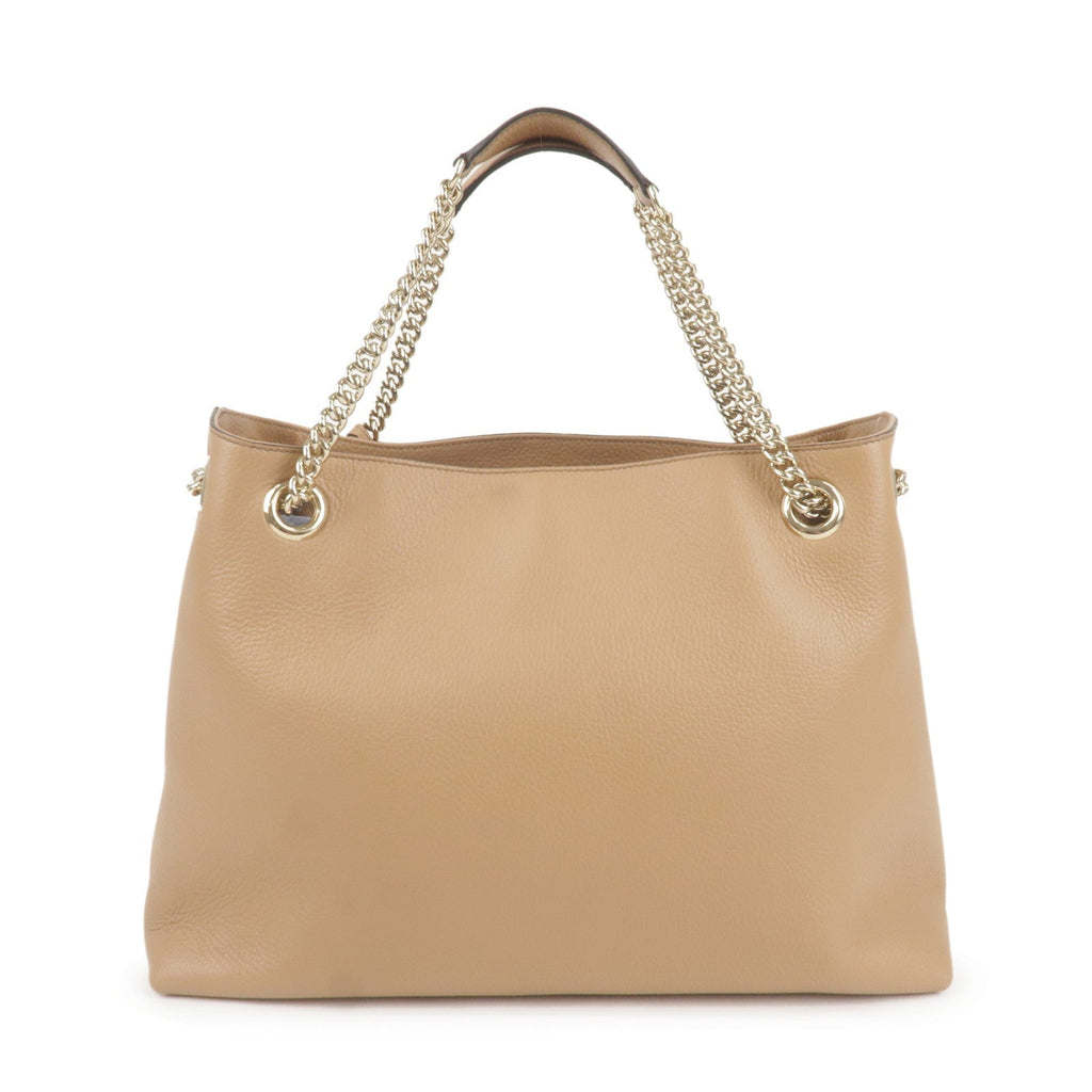 GUCCI SOHO Interlocking G Leather Chain Shoulder Bag Beige 536196