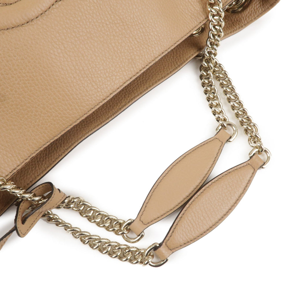 GUCCI SOHO Interlocking G Leather Chain Shoulder Bag Beige 536196