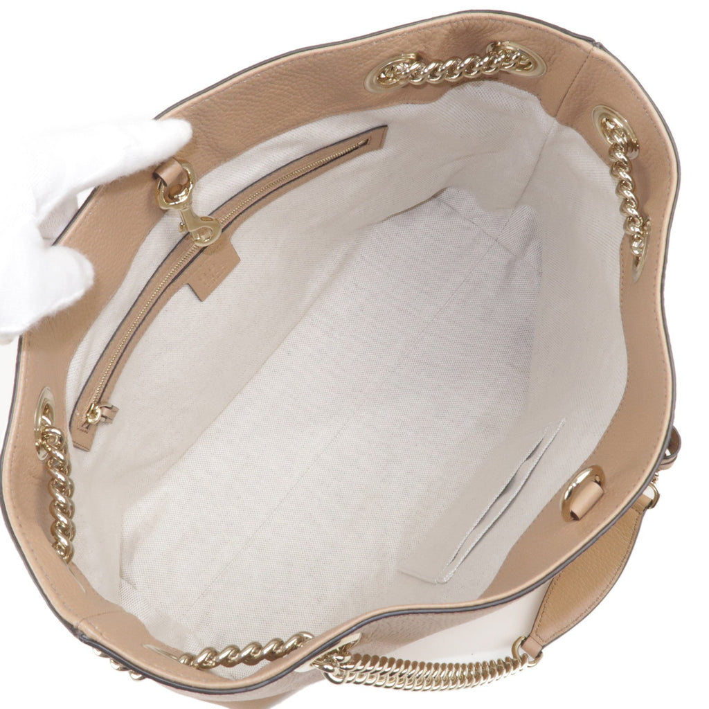 GUCCI SOHO Interlocking G Leather Chain Shoulder Bag Beige 536196