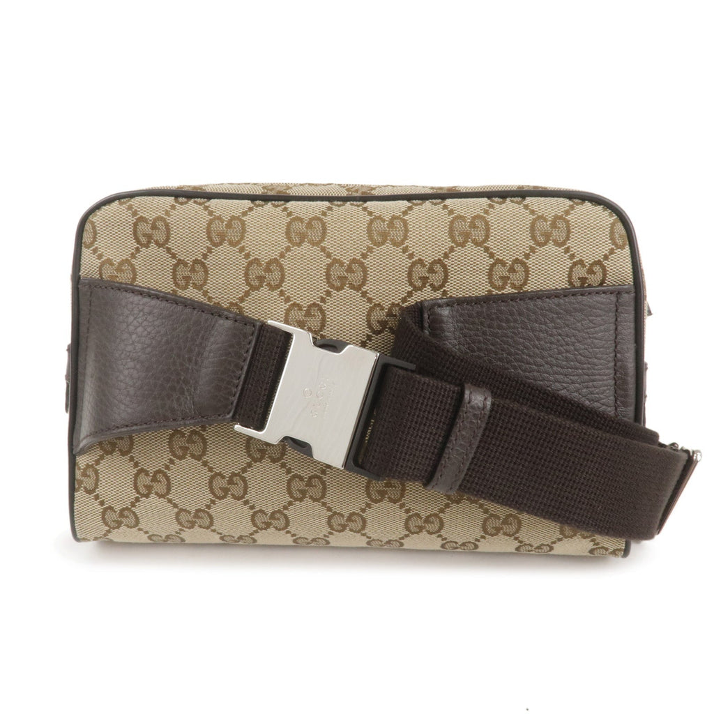 GUCCI GG Canvas Leather Waist Bag Beige Brown 449174
