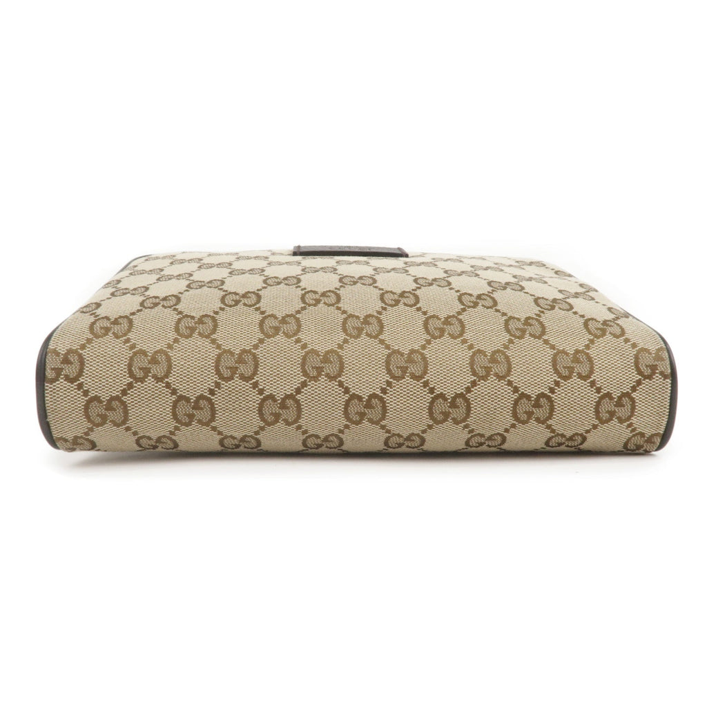 GUCCI GG Canvas Leather Waist Bag Beige Brown 449174