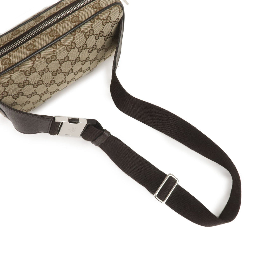 GUCCI GG Canvas Leather Waist Bag Beige Brown 449174