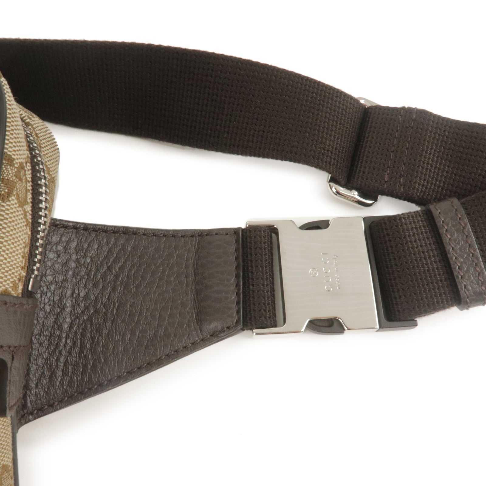 GUCCI GG Canvas Leather Waist Bag Beige Brown 449174