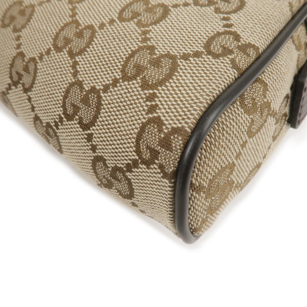 GUCCI GG Canvas Leather Waist Bag Beige Brown 449174